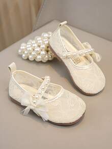 1 Pair Inexpensive Girls Princess Flats, Elegant Minimalist Design With Pearl, Bow, Embroidery Decor, Mesh Breathable Material, Soft & Comfortable, Suitable For Shorts, Skirts, Piano Performance, Spring/Summer/Autumn - Beige - View 10