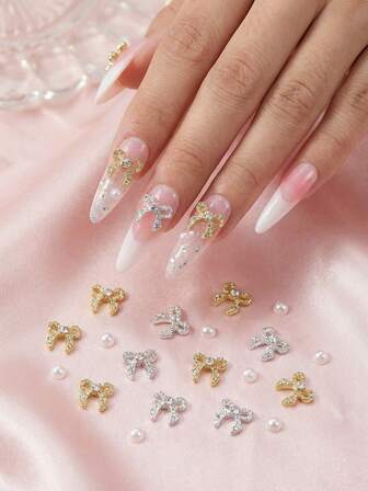10pcs 3D Metal Bow Nail Charms For Acrylic Nails Alloy Nail Bows Gold Silver Bow Knot Nail Art Charms Cute Bow Charms Kawaii Bow Tie Nail Accessories Nail Jewels Nail Gems Nail Rhinestones Nail Supplies For Women Girls Manicure