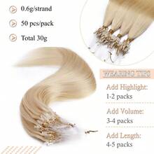 Micro Link Hair Extensions Human Hair Platinum Blonde Color 18 Inch Micro Ring Human Hair Extension #60 Blonde 0.5g/Strand Beads Hair Extensions 30g Micro Loop Human Hair Extensions - S60 - 查看 4
