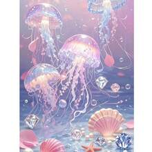 1件套5D DIY钻石画套装，半透明水母紫色调钻石装饰画，全钻钻石画套装，适合成人初学者，钻石画家居墙面装饰及礼品