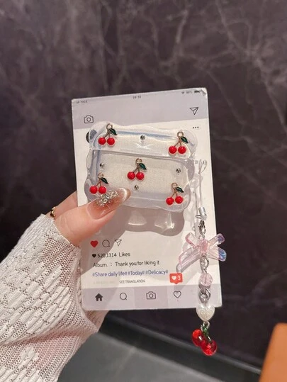 New Twisted Lace Glazed Cherry Earphone Case, Compatible With Apple 1/2/3/4/Pro/Pro2(Nd)/Pro(3rd)
