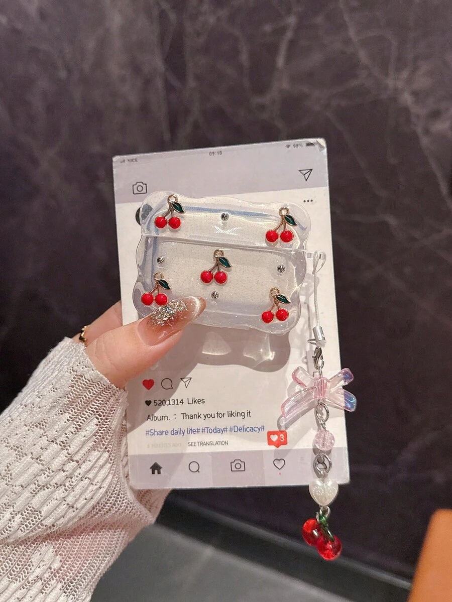 New Twisted Lace Glazed Cherry Earphone Case, Compatible With Apple 1/2/3/4/Pro/Pro2(Nd)/Pro(3rd) - Clear - View 1