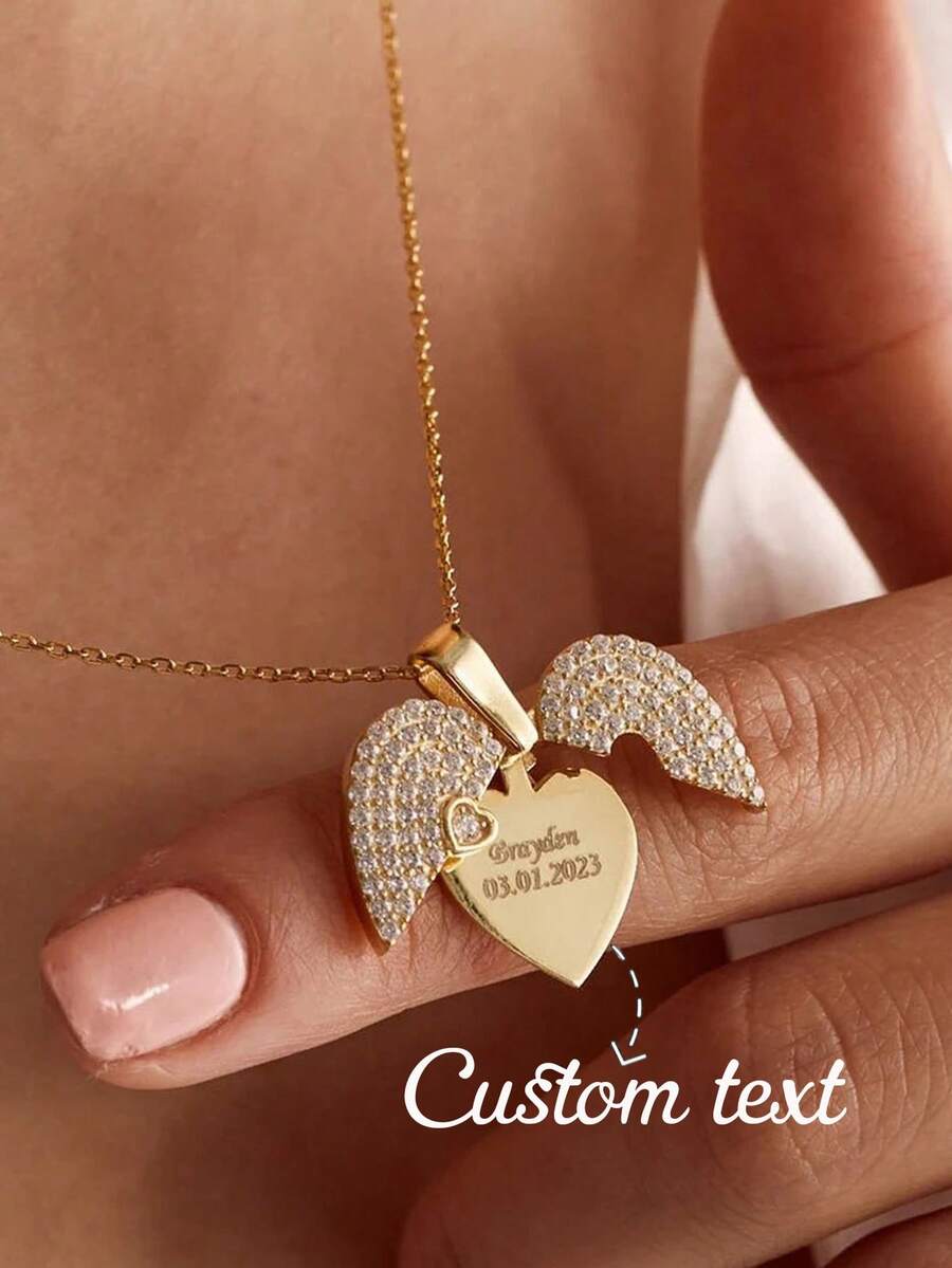 Customized Engraved Text Necklace With Synthetic Stone, Openable Heart-Shaped Pendant, Girlfriend/Couple Combination, Stainless Steel Engraved Name Necklace, Valentine's Day/Christmas Gift - Multicolor - View 1