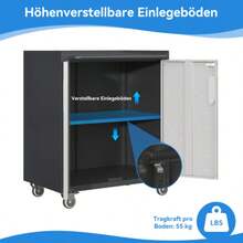 Heavy-Duty Metall-Garagen-Schrank mit Rollen – robuster Werkzeug-Stauraum, 75 * 42 * 88 cm, per garage, ufficio e casa - Nero + Grigio - Visualizzare 5