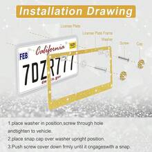[Free Shipping]Bling License Plate Frame For Women, 2Pack Rhinestone Handcrafted Crystal Premium Stainless Steel, Stainless Steel Car Decorative Accessories With Diamond Sparkle Glitter Caps (Gold),2pc,Gold - Gold - View 6