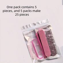 5pcs/Set Manicure And Pedicure Set, Mini Nail File And Orange Stick Set, Double-Sided Disposable Nail File, Wooden Cuticle Pusher, Nail Cleaning Tools, Nail Brush - Multicolor - View 3