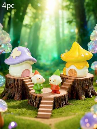 4 st söta alver/svamphus i hartsdekor, kreativa mikrolandskapsminiatyrhus, sovrumsdekor, mjuk inredning, liten prydnad för hemmet