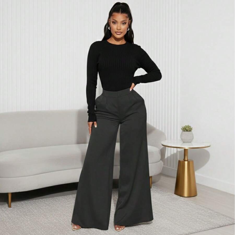 Elephant Foot Pants In Plain Colors - Black - View 1