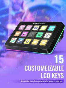 AmpliGame 直播控制器，带 15 个宏按键，直播键盘，可在 OBS/Twitch/Streamlabs 中触发操作，快捷键小键盘，兼容 PC-FIFINE D6 - 黑色 - 查看 3