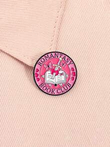 1pc "ROMANTASY BOOK CLUB" Zinc Alloy Enamel Book Sword Heart Butterfly Decor, Romantic Fantasy Book Lover Badge, Women Design, Reading Club Anime Convention Reading Theme Accessory - Multicolor - View 7