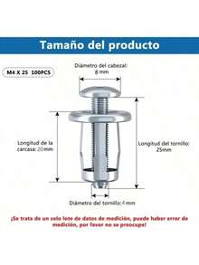 MEFENY 100piezas Set de tuercas en forma de pétalo premium - Acero al carbono duradero, resistente a la oxidación, fácil instalación con alicates para proyectos de decoración del hogar y construcción seguros en paredes de yeso y huecas.Tres especificaciones:M4x25, M5x25 y M6x25. - Plateado - Ver 13