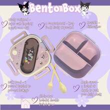 Sanrio 1个三丽鸥Hello Kitty便携式午餐盒，带提手，防漏密封阀，可微波炉加热，方形设计，大容量三格学生便当盒，塑料和不锈钢材质，多种款式可选，适合办公室、旅行、野餐和厨房收纳，是女孩背包必备午餐盒