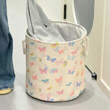 OYHOMO Collapsible Laundry Basket Girls Nursery Clothes Hamper Blanket Basket Butterfly Decor Toys Storage Basket Bin Thicken Canvas Home Organizer For Bedroom, Bathroom, Living Room - Multicolor - View 6