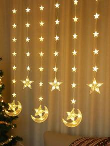 1串82颗LED星月帘灯，2米/6.56英尺，电池供电，室内家居装饰星空灯，适用于婚礼、派对、节日、卧室、房间、墙壁、生日、情人节装饰 - 無色 - 查看 16