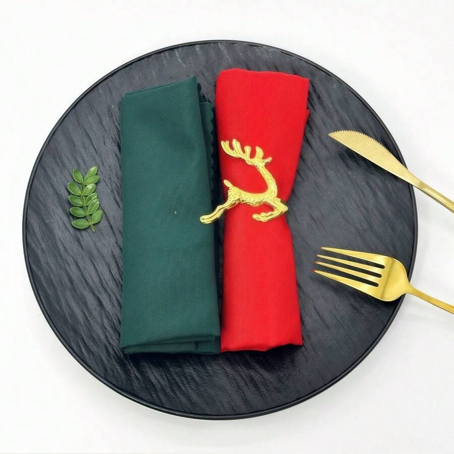 4pcs Minimalist Gold Christmas Deer Napkin Rings For Home, Kitchen, Restaurant, Hotel, Farmhouse, Party, Birthday, Dining Table Decor