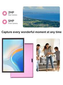 Coopers Android 15 Tablet, 10.1 Inch WIFI Tablet PC, 3GB RAM, 32GB ROM, Support 1TB Expandable, Quad-Core, 2.4G+5G WiFi, Dual Band WiFi6, HD IPS Screen, 2MP + 5MP Dual Camera, 1280 * 800 IPS HD Touch Screen, 6000mAh Battery, Support Widevine L1(No Adapter) ﻿ - Pink - View 3