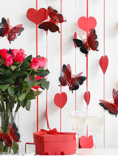 6pcs 3D Double-Layer Butterfly Wall Sticker, Glitter Gold Butterfly Decorative Sticker, Valentine's Day / Festival Decoration, Glitter Gold Texture, 3D Modeling, Home Wall, Party Scene Decoration Hanging Accessories, Mariposas Style Decorative Sticker