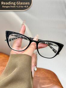 LiMiaoMiao 1副舒适弹簧铰链猫眼老花镜，复古风格，透明镜片，电脑/老花镜，放大倍数+1.0至+4.0，男女通用 - 透明 - 查看 28