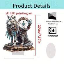 Attrape-rêves bohème blanc loup décoration de bureau acrylique - cadeau artistique thème animal avec plumes et perles pour la chambre, le café, le bureau ou la chambre à coucher - décoration de vacances, décoration d'intérieur bohème