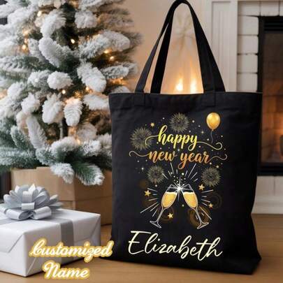 Personalized New Year Party Gift Bag With "Hello 2026" Text, Gift Tote Bag For Women/Wife, Customized Party Handbag, Personalized Tote Bag For Ladies