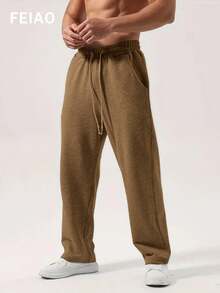 Pantalones casuales cómodos con cordón y estampado de monedas vintage para hombres de FEIAO, pantalones deportivos versátiles, adecuados para el otoño - Marrón Mocha - Ver 4