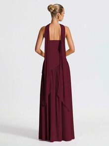 Two Pieces Set: Strapless Slim-Fit High-Slit Scarf Dress For New Year - Red - View 2