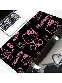 Sanrio Tapete de mesa grande e fofo com desenho animado da Hello Kitty, antiderrapante, impermeável e fácil de limpar. Almofada expansível preta com laço rosa kawaii, ideal para decoração de casa, cozinha, quarto e mesa de escritório.