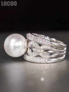 1 PC Luxury Cubic Zirconia & Faux Pearl Ring For Women For Wedding Engagement Anniversary Party Jewelry Valentine's Day Gift