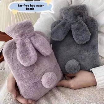 High-Quality Rabbit Fur Plush Leak-Proof Hand Warmer, Portable Hot Water Bottle, Suitable For Camping, Office, Home Use - No Battery Required, Easy To Carry, Soft Plush, Durable PVC Material, Reusable, Fast Heating, Essential For Winter