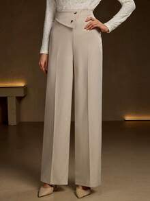 女士新款时尚优雅编织领长裤，配金属纽扣，适合毕业典礼、商务休闲和购物等场合。