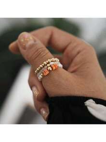 3pcs Bohemian Style Natural Stone & Cultured Pearl Beaded Ring Set, Elegant Stainless Steel Rings, Suitable For Daily Wear, Festivals, Weddings, Parties - Natural Stone Pearl Ring Set - View 6
