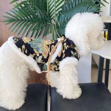 两腿抓绒宠物衣服，无袖中国风保暖套装，适合小型犬猫，包括贵宾犬、泰迪犬、短毛猫等，冬季适用 - 黑色 - 查看 4