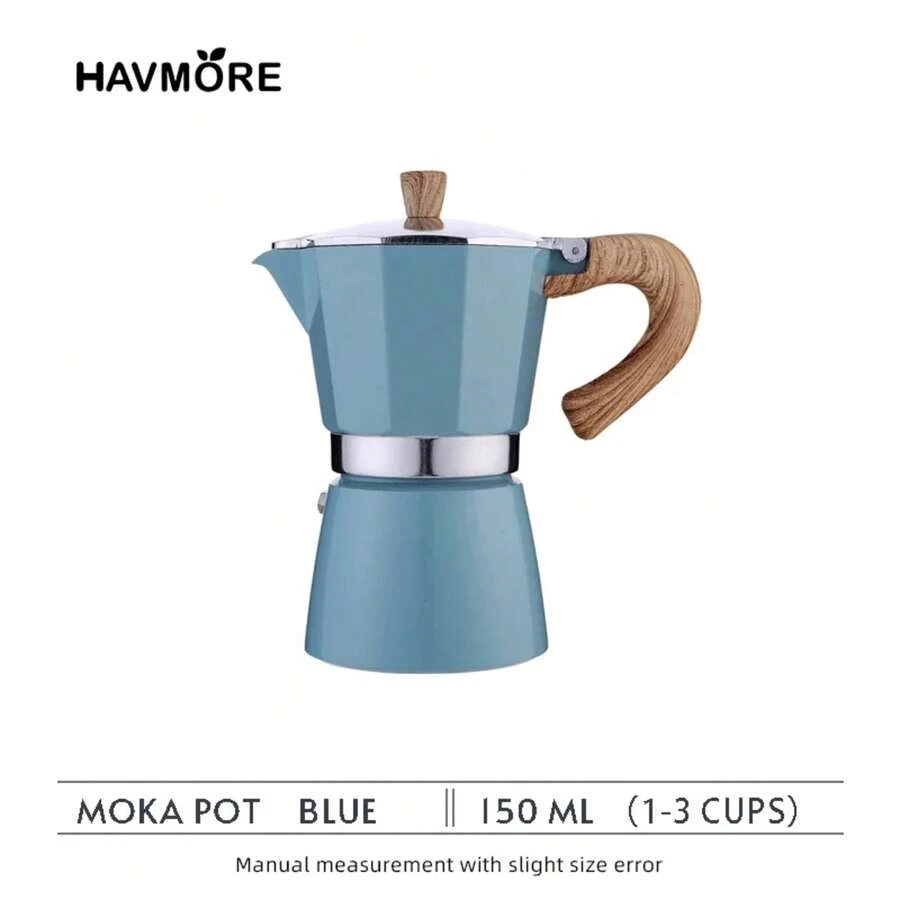 150ml/300ml Cafetera Espresso Moka con de Madera Vintage Herramientas de Cocina Italianas Clásicas Accesorios de Café - 150ML-Azul - Ver 1