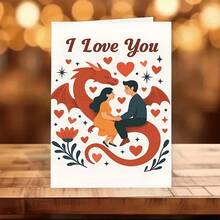 Romantic Valentine's Day Greeting Card, Couple Sitting On Dragon Design, Quality Greeting Card With Envelope (4.72x6.7in), Gift For Wife/Husband/Boyfriend/Girlfriend - Multicolor - View 3