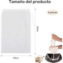 PZW 3 Piezas Cheese Cloth Colador De Malla Fina Ideal Para Filtrar Nueces Avena Leche De Soja Yogur Griego Queso Frutas Verduras Tofu Café Frío e Incluso Sopa Etc2537 - Blanco - Ver 3