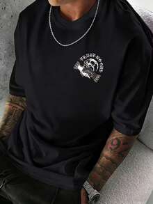 FRACTYR Men's Casual Street Skull Print Round Neck Short Sleeve T-Shirt, Summer - Black - View 7