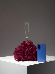 Mini Wallet, Floral Purse, Evening Bag, Burgundy Wallet, Novelty Bag, Bridal Party Clutch, Prom Bag, Prom Accessories, Elegant Ladies Handbag, Wedding Supplies, Women's Gift, Christmas Bag, Valentine's Day (Random Pattern) - Burgundy - View 3