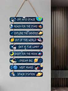 50 piezas - Decoración de pared con tema espacial para dormitorio de niños, arte de madera creativa, decoración para bebés, cartel de sistema solar con citas motivacionales