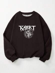 Haut en coton pour homme 2026, orné d'un slogan unique, sweat-shirt à épaules tombantes, sweat-shirt épais et chaud à col rond avec doublure polaire, parfait pour les temps froids. - café - Voir 2