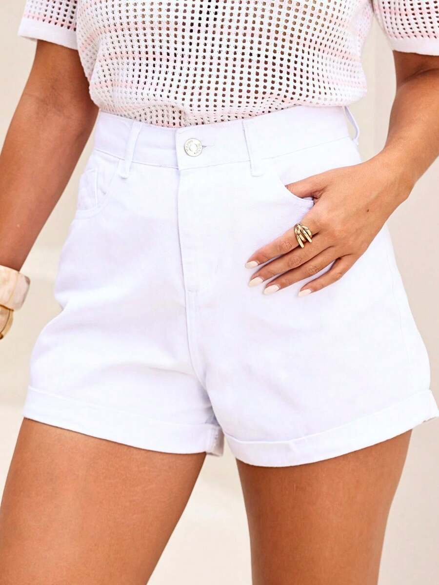 Women's High-Waisted Mom Denim Shorts - Blue/Black/Dark Wash/Sand - trắng - Xem 1