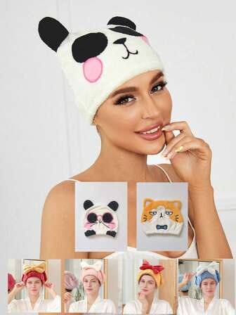 1個 女性/学生用 珊瑚フリース 弾性 かわいい3Dシェイプシャワーキャップ、ヘアドライキャップ、バスルーム、サロン、オールシーズン