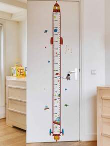 一套火箭图案自粘乙烯基婴儿房墙贴，婴儿成长记录贴纸，适用于卧室、游戏室，可移除的婴儿房身高测量墙贴 - 彩色 - 查看 3