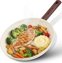 Sartén con Revestimiento Antiadherente, Sartén 100% Libre de PFOA, Conducción Uniforme y Rápida, Apto Universal para Estufas de Gas, Eléctrica, Cerámica (Crema, 24cm) - Crema - Ver 1