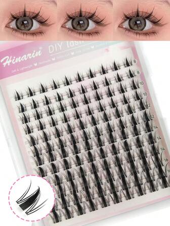 Hinarin 120 st C-curl mangaögonfransar kluster spetsiga klusterögonfransar ögonfransförlängningar osynligt band mjuka ultratunna klusterögonfransar genomskinligt band wetlook spiky lösögonfransar kosmetiskt sminkverktyg för nybörjare