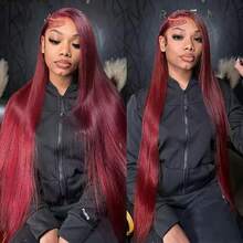 Uveous Burgundy Wig Human Hair 28inch 13x4 HD Transparent Lace Straight 99J Red Human Hair Wig Colored Reddish Brown Lace Frontal Wigs 200% Density Pre Plucked - S99J - 查看 3