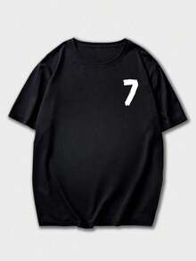 Men's Casual Street Numeric "7" Print Round Neck Short Sleeve T-Shirt, Summer - Black - View 7