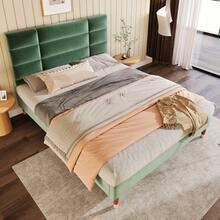 Upholstered Bed, Double Bed With Slatted Base, 140x200cm Upholstered Bed Frame With Headboard, In Dark Green Velvet, For Adults & Teenagers, (Mattress Not Included) - 綠色 - 查看 10