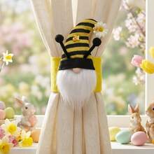 Alzapaños para cortinas con diseño de gnomo, diseño creativo de abeja y conejo, decoración festiva para ventanas, hogar, sala de estar y dormitorio. - Negro - Ver 4