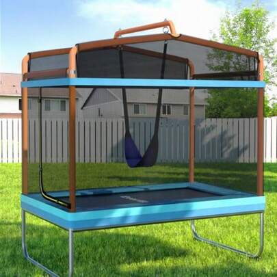 Everfit Trampoline For 6FT Rectangle Rebounder Round Mini Trampolines Outdoor Bouncing Gift Enclosure Safety Net Pad Cover Family Christmas Birthday Home Orange Blue