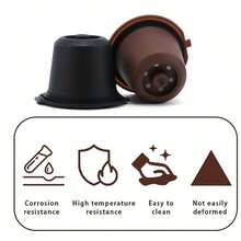 5pcs Reusable Coffee Capsule Cups With Filter Nets, Includes Brush And Spoon. Filter Nets Made Of 304 Stainless Steel, Cups Made Of PP Material. Suitable For Various Capsule Shells (Please Refer To The Pictures For Specific Models). Ideal For Home, Office And Outdoor Camping Use. Essential Coffee Accessory.